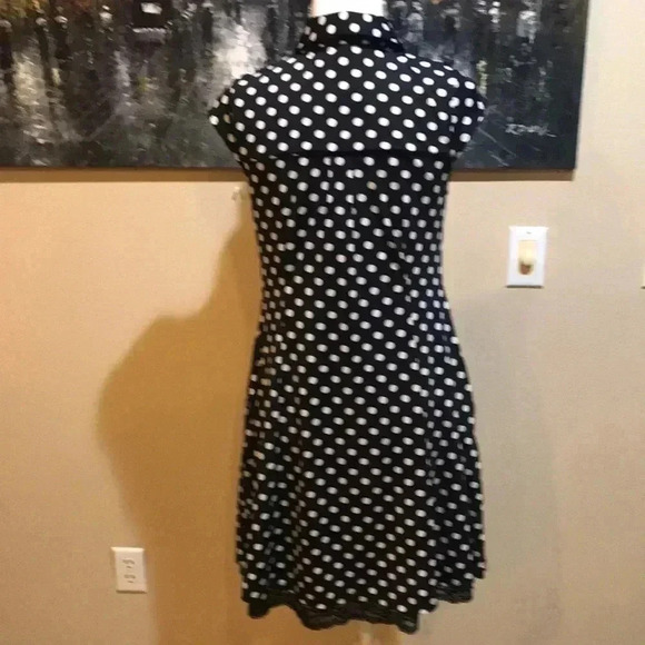 Guess Black & White Button Front Polka Dot Cap Sleeve Dress Lace Hem w/Pockets-S - Picture 2 of 9